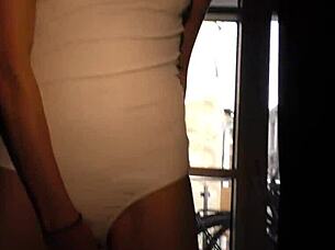 young kate sottile's leotard pussy bj ends in hot cum!