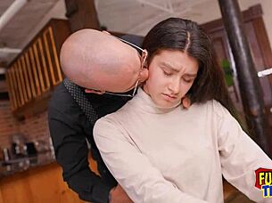 A petite babe gets nailed hard by huge cock in every hole