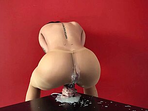 May Hernandez rides cum-filled dildo with big ass gaping
