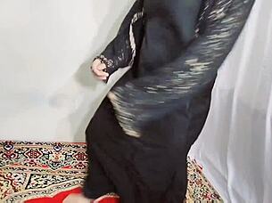 arabic hijab slut shakes big tits and ass erotically to music at home