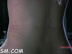 Bound pretty playgirl whipped lustily on pussy during cock sucking