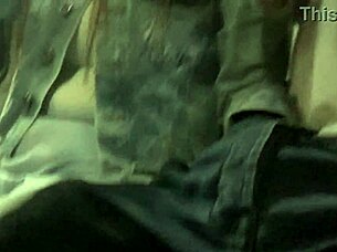 Bus slut grabs my cock and strokes it publicly