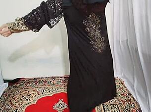 arabic hijab slut shakes big tits and ass erotically to music at home