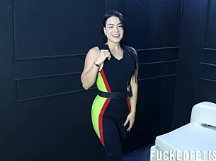 Moonblack's vintage spandex neoprene stretches over her curves!