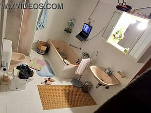 Brother's Spy Cam Catches Blonde Bath Dildo Masturbation