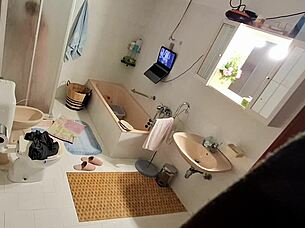 Brother's Spy Cam Catches Blonde Bath Dildo Masturbation