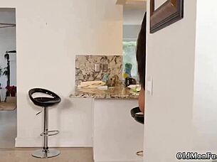 old stud pounds young brunette hard till facial explosion