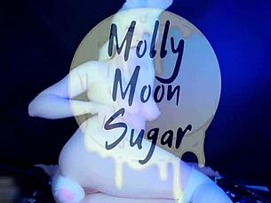 mollymoonsugar bunny cosplay rides sex machine to creampie