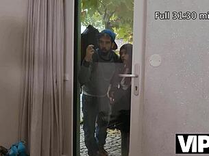 Vip4k. Young girlfriend seduced fucked shaved pussy sofa