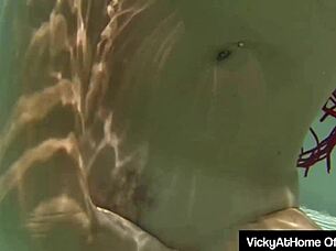 vicky vette's busty body horny toy masturbation by pool