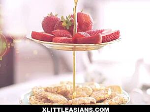 Dolled up asian teen kimmy kim gets fucked doggystyle in cute dress