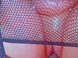 puffy shaved pussy in fishnets stretched by bbc creampie