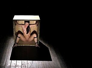 master straps petite slave in wooden box for rough deepthroat bdsm choking 😈🔒