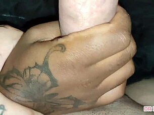 Hand Massage Strokes Huge Hard Ebony Cock!