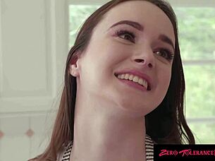 stepdad drills busty stepmom's ass missionary style in kitchen