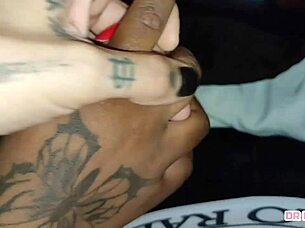 Hand Massage Strokes Huge Hard Ebony Cock!