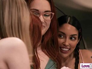 redhead milf licks teen pussy in hot lesbian group sex