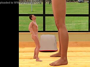 giantess milf grows huge tits towering over mini guy