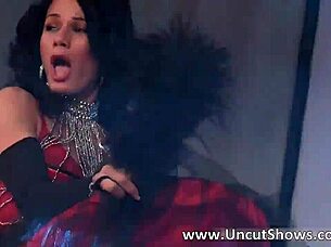 Seductive Brunette Tempts in Ripped Red Lingerie for Outdoor Striptease Thrills