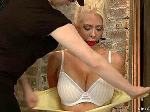 gagged huge tits blonde hogtied choked in rough lezdom bondage pain