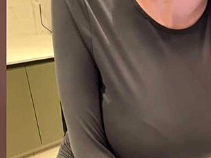 Milky milf teases her swollen nipples with eager tongue licks in intimate moment