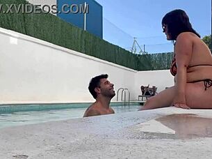 mature milf pool flirt sucks cock licks ass creampie finish