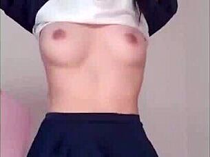 korean girl hides behind playful mask casually