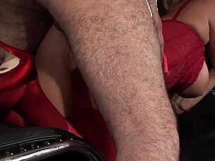 Sexy slut Paige Ashley fucks in red lingerie fishnets heels