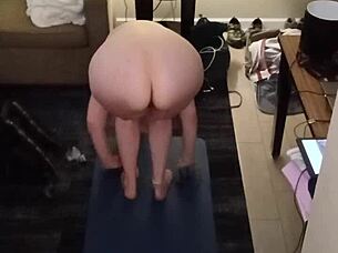 Hot Milf's Big Natural Tits Shine in Naked Yoga!