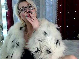 gorgeous russian milf smokes fur coat femdom tease