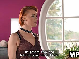 mature redhead tricks neighbor into real shaved pussy orgasm