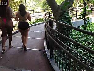brazilian women flash huge tits and fat asses in public park forest