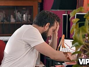 mature redhead tricks neighbor into real shaved pussy orgasm