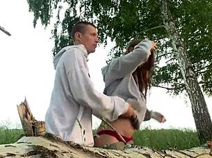 fucking my best friend's sexy girlfriend hard in the forest while he sets up camp