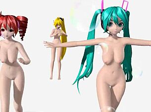 Hatsune Miku Teto Neru strip fully nude!