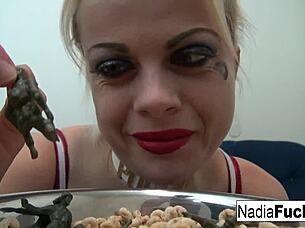 blonde army babe eats soldier-filled cereal hot