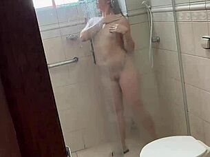curly blonde latina babe caught shower flagra
