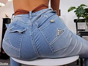 damn, puffy nipples on this tiny babe's tight ass in jeans!