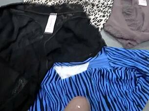 Why catch me stroking huge cock into your panties wife?