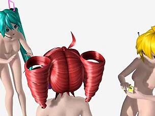 Hatsune Miku Teto Neru strip fully nude!