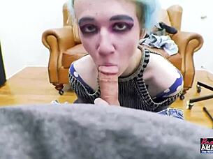 wow, blue haired coed raven deepthroats cock wildly!