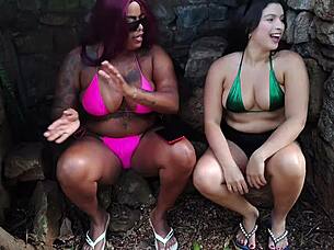 brazilian women flash huge tits and fat asses in public park forest