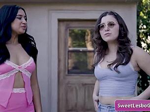 we're so horny, leana lovings and ophelia purr strip to lick big tits and wet pussies