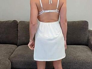 Redhead milf cougar neighbor tries on big tits fetish!