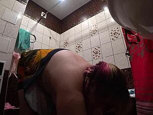 hidden cam spies fat model's big ass shower backstage