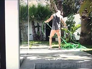 blonde housewife milf enjoys passionate outdoor sex with gardener