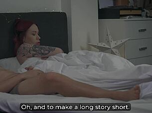 Curvy redhead sneaks bed new years ride daddy cock tight pussy