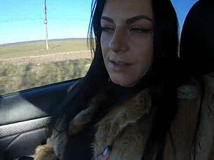 cheating wife fur coat shopping leads to outdoor cock sucking