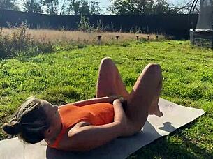 i did steamy outdoor yoga then sucked his huge cock hard