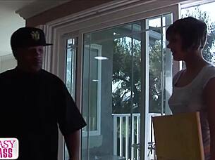 Haileey James bends for giant BBC in babysitter fantasy doggystyle